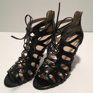 Nine West Ambroseo Lace Up Leather Heels Black